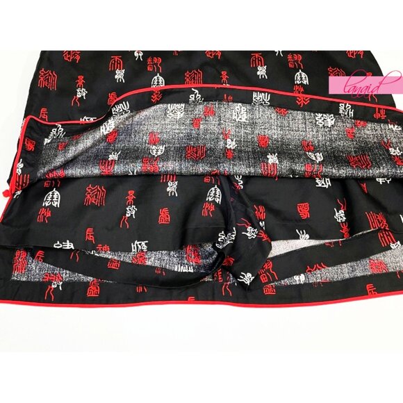 Anne Carson Silk Chinese Asian Oriental Chinoiserie Black Red White Skort Skirt - Picture 3 of 10